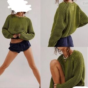FREE PEOPLE/We The Free Essential Linen Crew Chunky Sweater, NWT/NIB, S, Green💚